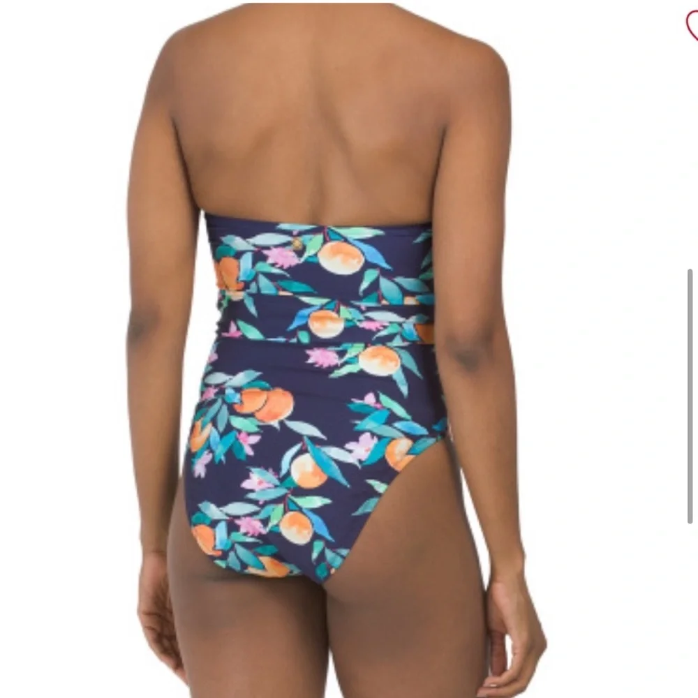 Sunshine‎ 79 Womens Navy Blue Peach One Piece Swimsuit w/Shelf Bra 6 NEW